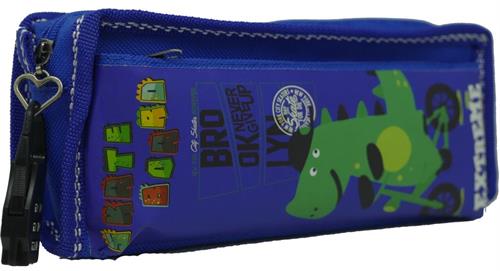 Brainware Fabric 2 Pocket 20cm Pencil Bag Blue